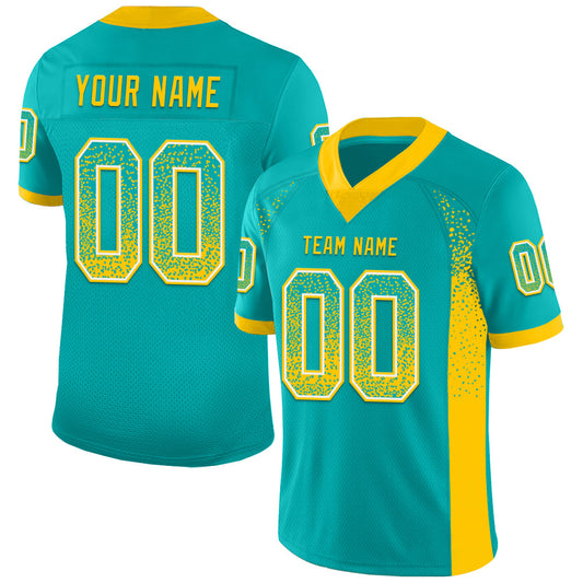 Custom Aqua Yellow-White Drift Fashion Football Jersey - Main View