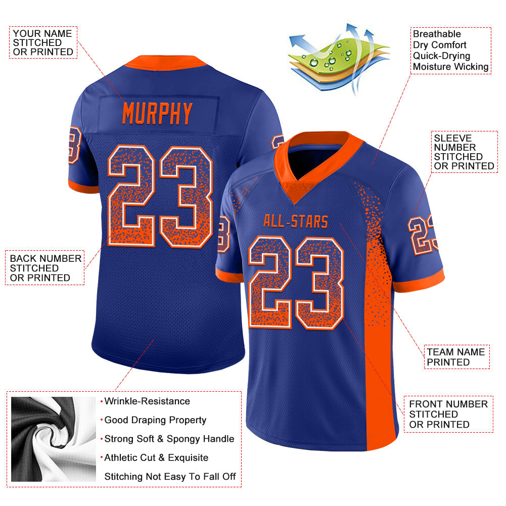Custom Royal Orange-White Drift Fashion Football Jersey view 3