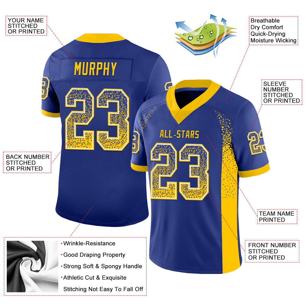 Custom Royal Yellow-White Drift Fashion Football Jersey view 3