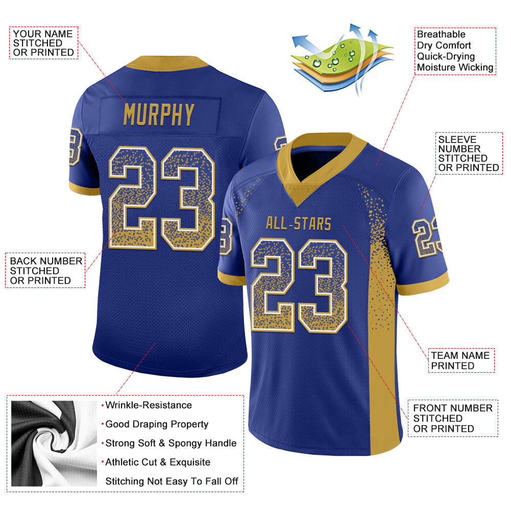 Custom Royal Old Gold-White Drift Fashion Football Jersey view 3