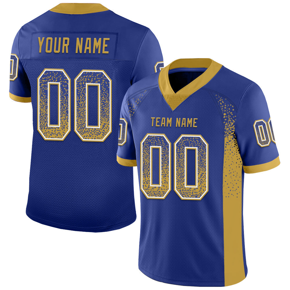 Custom Royal Old Gold-White Drift Fashion Football Jersey - Main View