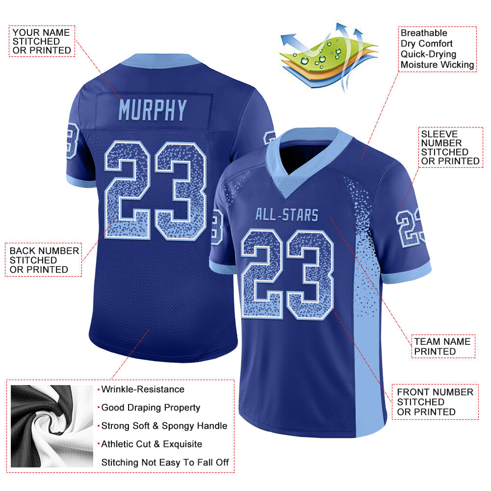 Custom Royal Light Blue-White Drift Fashion Football Jersey view 3
