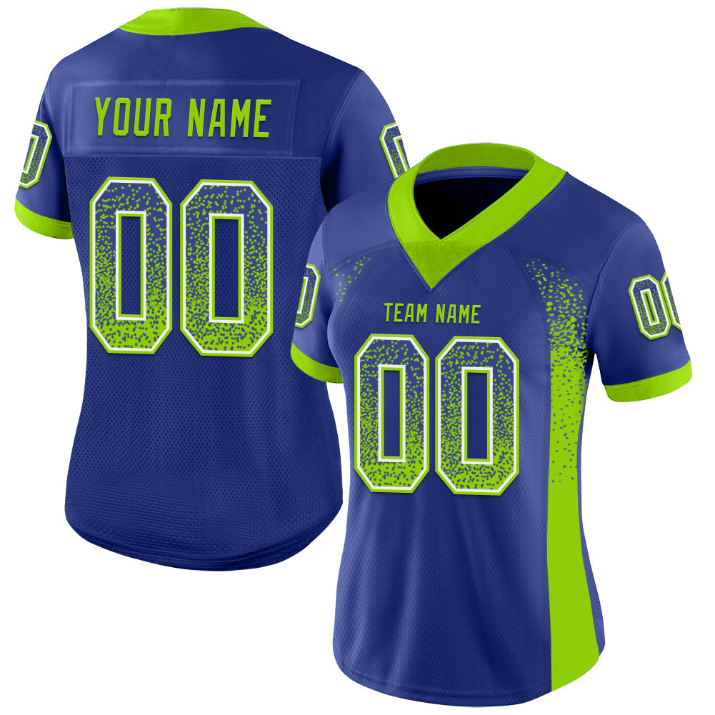 Custom Royal Neon Green-White Drift Fashion Football Jersey view 2
