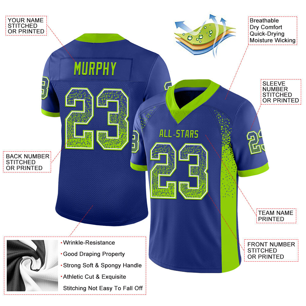 Custom Royal Neon Green-White Drift Fashion Football Jersey view 3