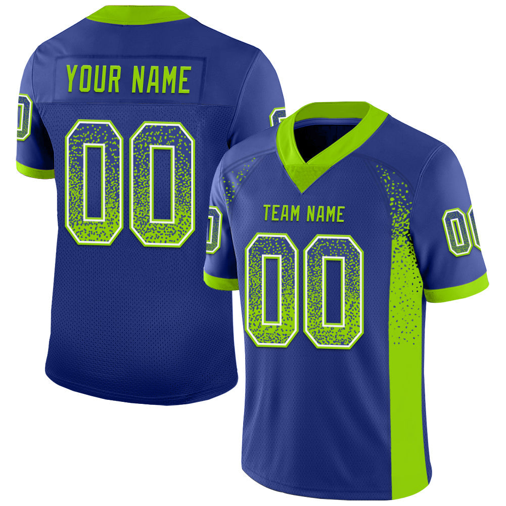 Custom Royal Neon Green-White Drift Fashion Football Jersey - Main View
