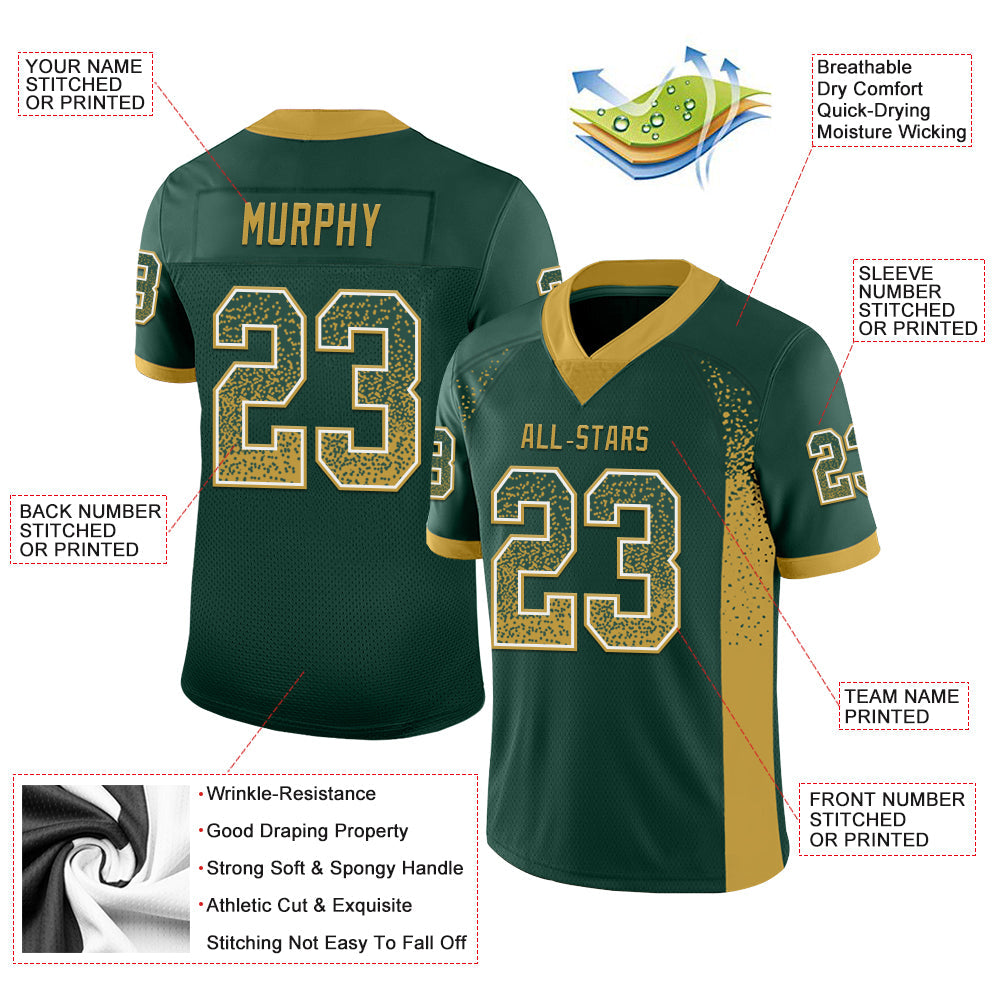 Custom Green Old Gold-White Drift Fashion Football Jersey view 3