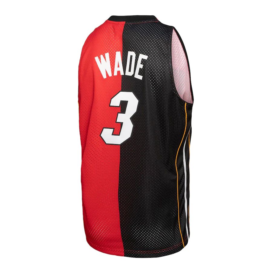 M.Heat #3 Dwyane Wade Mitchell & Ness Big & Tall Hardwood Classics 2005-06 Split Swingman Jersey BlackRed Stitched American Basketball Jersey - Main View