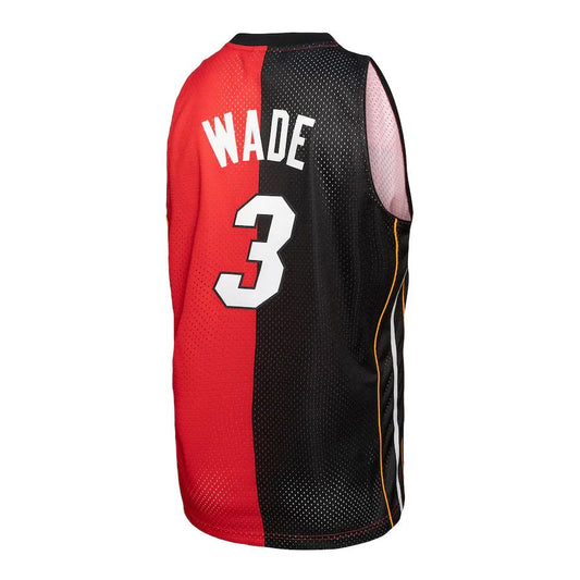M.Heat #3 Dwyane Wade Mitchell & Ness Big & Tall Hardwood Classics 2005-06 Split Swingman Jersey BlackRed Stitched American Basketball Jersey - Main View