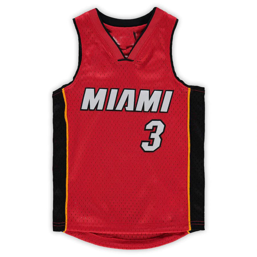 M.Heat #3 Dwyane Wade Mitchell & Ness Preschool 2005-06 Hardwood Classics Player Jersey  Red Stitched American Basketball Jersey - Main View