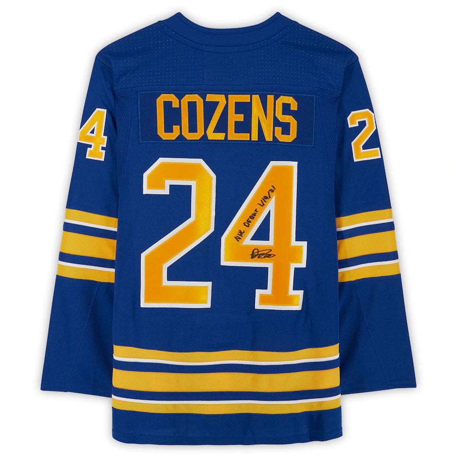 B.Sabres #24 Dylan Cozens Fanatics Authentic Autographed Royal Adidas Authentic Jersey with  Debut 1-14-21 Inscription Stitched American Hockey Jerseys - Main View