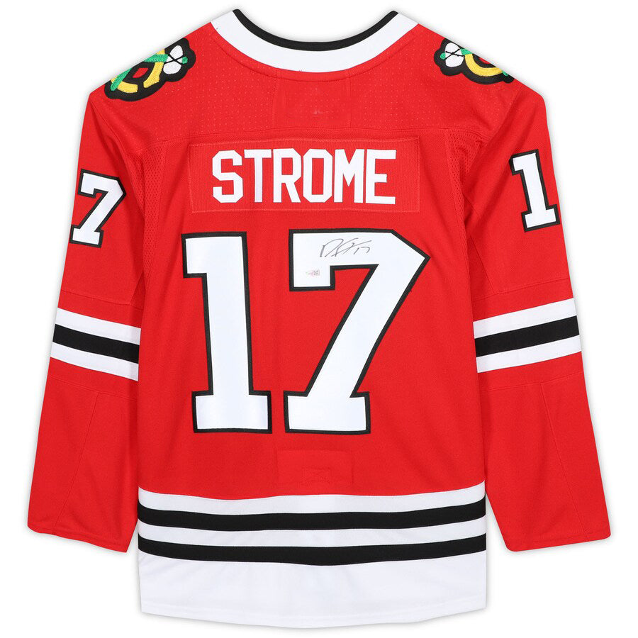 C.Blackhawks #17 Dylan Strome Fanatics Authentic Autographed Jersey Red Stitched American Hockey Jerseys - Main View