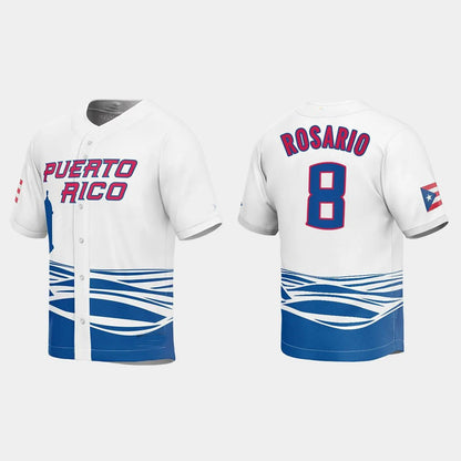 #8 EDDIE ROSARIO PUERTO RICO BASEBALL 2023 WORLD BASEBALL CLASSIC JERSEY ¨C WHITE Stitches Baseball Jerseys - Main View