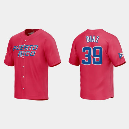 #39 EDWIN DIAZ PUERTO RICO BASEBALL 2023 WORLD BASEBALL CLASSIC JERSEY ¨C RED Stitches Baseball Jerseys - Main View