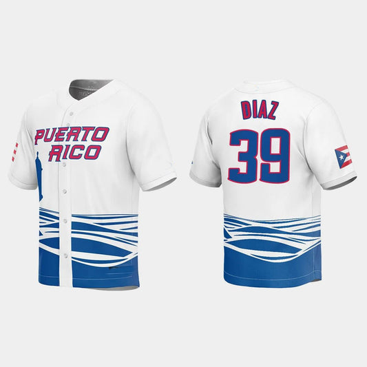 #39 EDWIN DIAZ PUERTO RICO BASEBALL 2023 WORLD BASEBALL CLASSIC JERSEY ¨C WHITE Stitches Baseball Jerseys - Main View