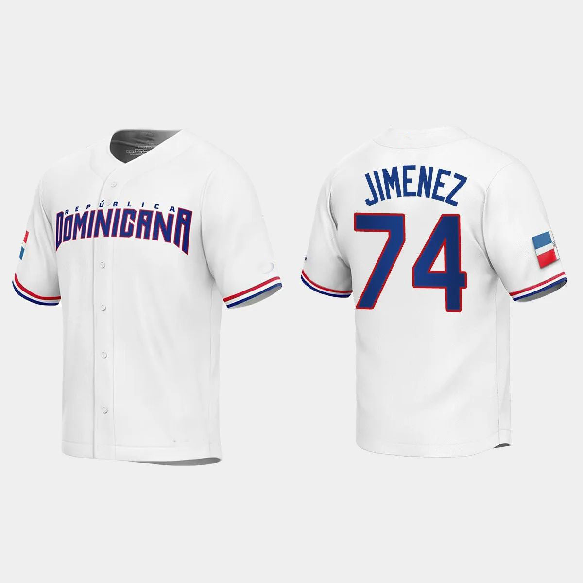 #74 ELOY JIMENEZ DOMINICAN REPUBLIC BASEBALL 2023 WORLD BASEBALL CLASSIC REPLICA JERSEY ¨C WHITE Stitches Baseball Jerseys - Main View