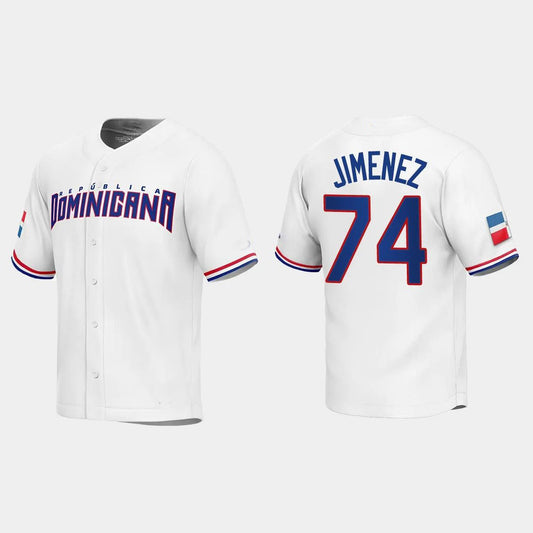 #74 ELOY JIMENEZ DOMINICAN REPUBLIC BASEBALL 2023 WORLD BASEBALL CLASSIC REPLICA JERSEY ¨C WHITE Stitches Baseball Jerseys - Main View