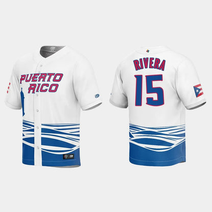#15 EMMANUEL RIVERA PUERTO RICO BASEBALL 2023 WORLD BASEBALL CLASSIC JERSEY ¨C WHITE Stitches Baseball Jerseys - Main View