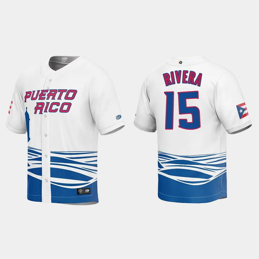 #15 EMMANUEL RIVERA PUERTO RICO BASEBALL 2023 WORLD BASEBALL CLASSIC JERSEY ¨C WHITE Stitches Baseball Jerseys - Main View