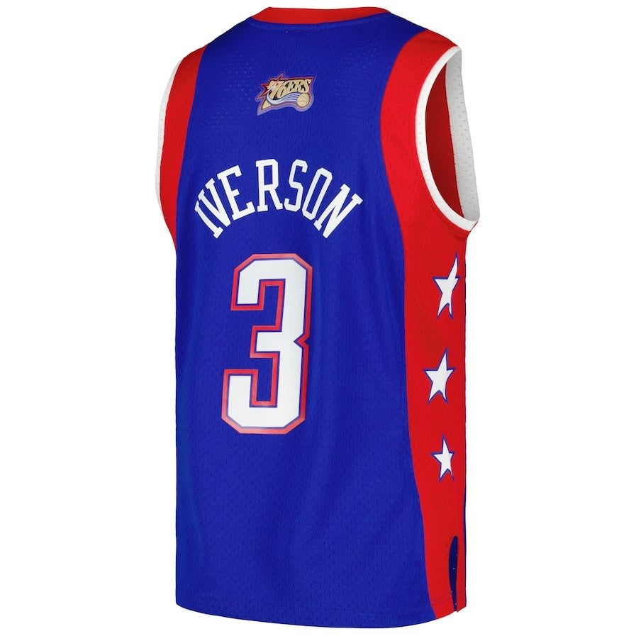 E.Conference #3 Allen Iverson Mitchell & Ness Hardwood Classics 2004 All-Star Game Swingman Throwback Jersey - Royal American Basketball Jersey - Main View