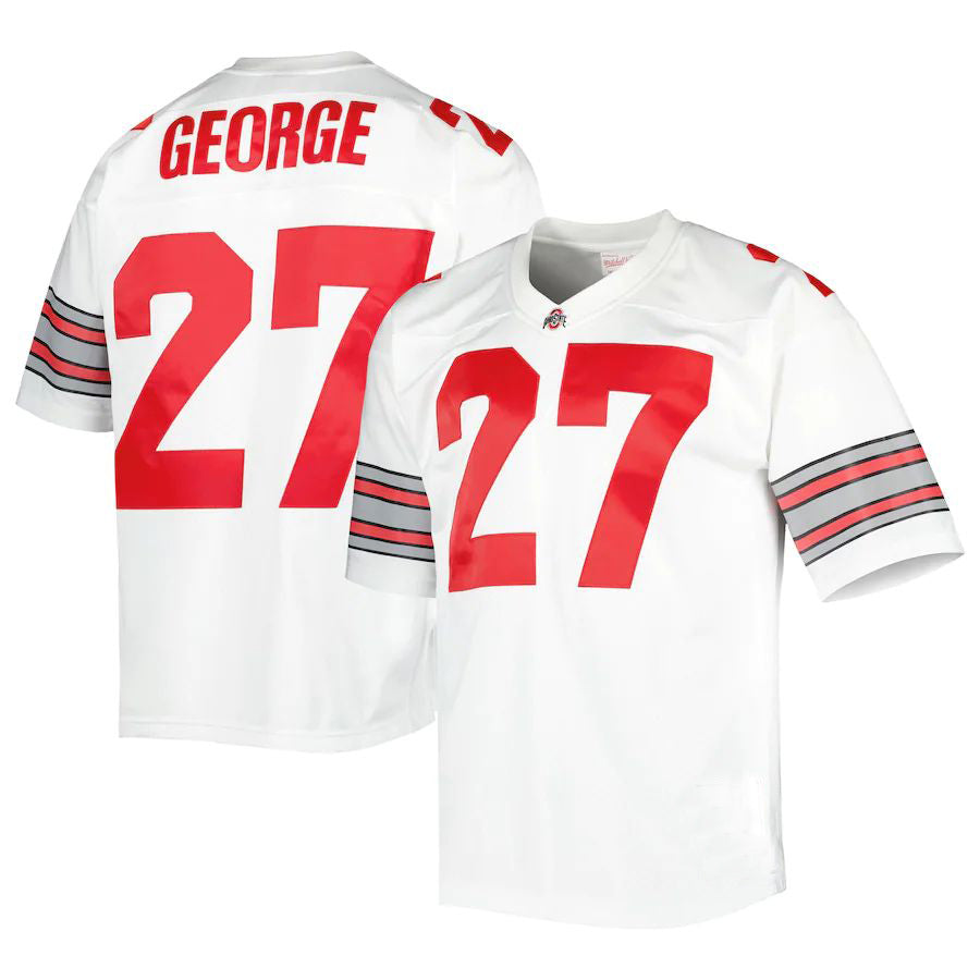 O.State Buckeyes #27 Eddie George Mitchell & Ness Authentic Jersey White Football Jersey Stitched American College Jerseys - Main View