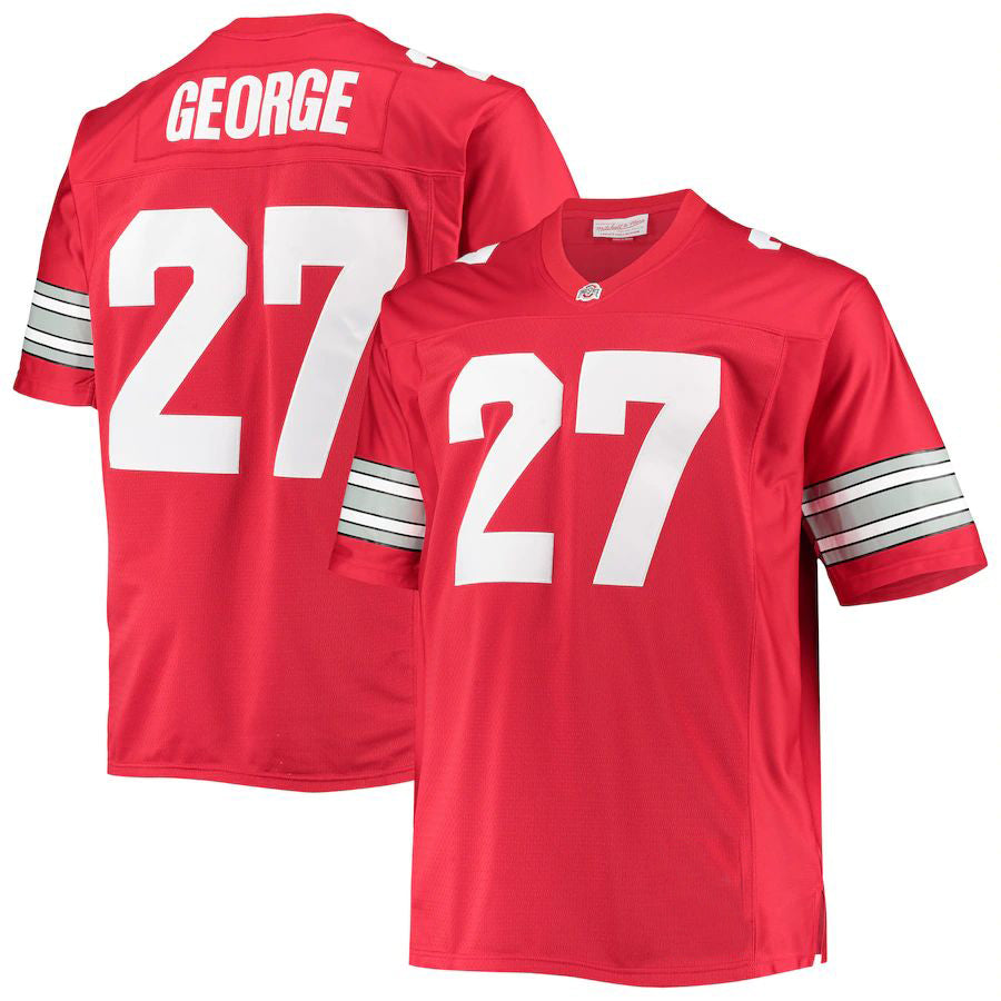 O.State Buckeyes #27 Eddie George Mitchell & Ness Big & Tall Legacy Alumni Jersey Scarlet Football Jersey Stitched American College Jerseys - Main View