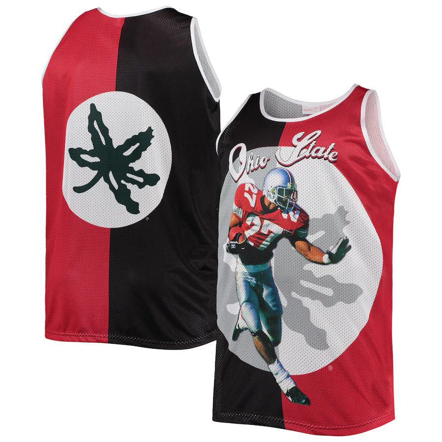 O.State Buckeyes #27 Eddie George Mitchell & Ness Sublimated Player Big & Tall Tank Top  Black Scarlet Stitched American College Jerseys - Main View