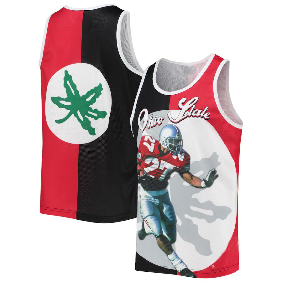 O.State Buckeyes #27 Eddie George Mitchell & Ness Sublimated Player Tank Top Black Scarlet Stitched American College Jerseys - Main View