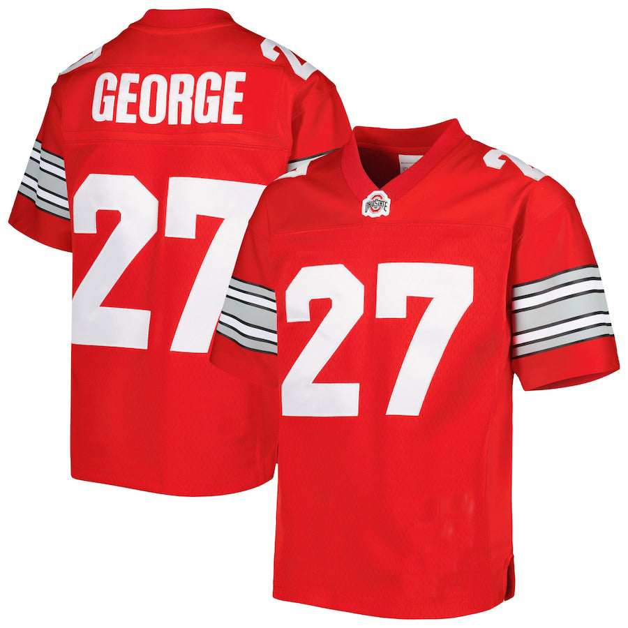 O.State Buckeyes #27 Eddie George Mitchell & Ness Replica Jersey Scarlet Football Jersey Stitched American College Jerseys - Main View