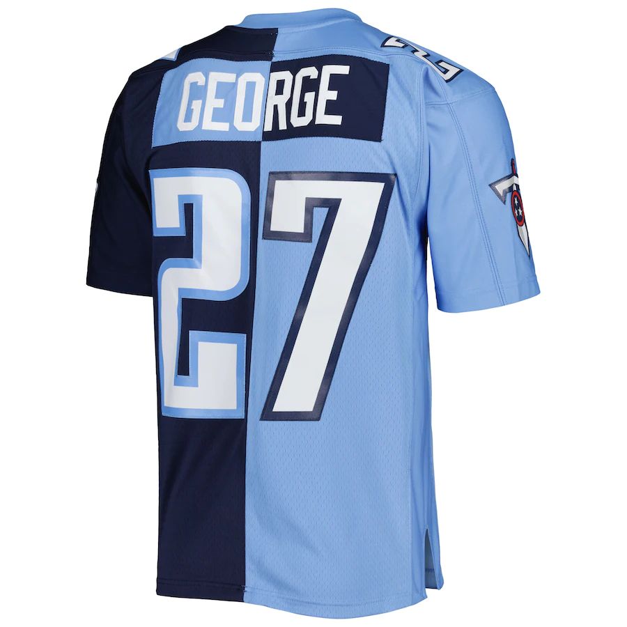 T.Titans #27 Eddie George Mitchell & Ness 1999 Split Legacy Replica Jersey Navy Light Blue Stitched American Football Jerseys - Main View