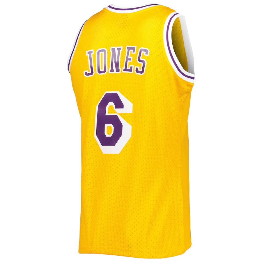LA.Lakers #6 Eddie Jones Mitchell & Ness 1996-97 Hardwood Classics Swingman Jersey Gold Stitched American Basketball Jersey - Main View