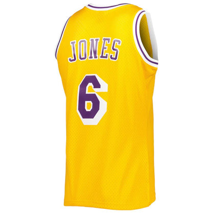 LA.Lakers #6 Eddie Jones Mitchell & Ness 1996-97 Hardwood Classics Swingman Jersey Gold Stitched American Basketball Jersey - Main View