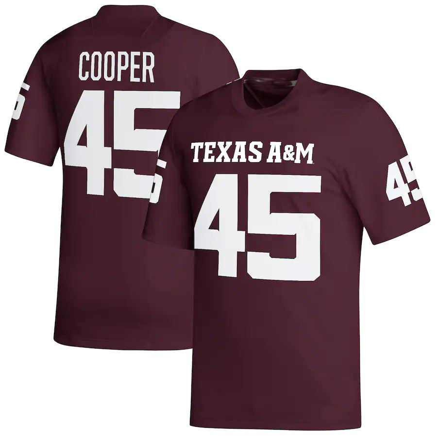 T.A&M Aggies #45 Edgerrin Cooper NIL Replica Football Jersey Maroon Stitched American College Jerseys - Main View