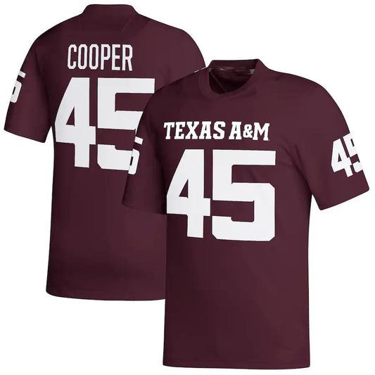 T.A&M Aggies #45 Edgerrin Cooper NIL Replica Football Jersey Maroon Stitched American College Jerseys - Main View