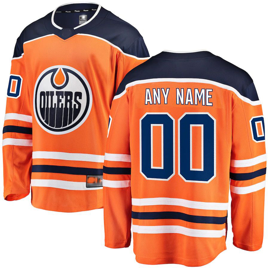 Custom E.Oilers Fanatics Branded Home Breakaway Orange Jersey Stitched American Hockey Jerseys - Main View