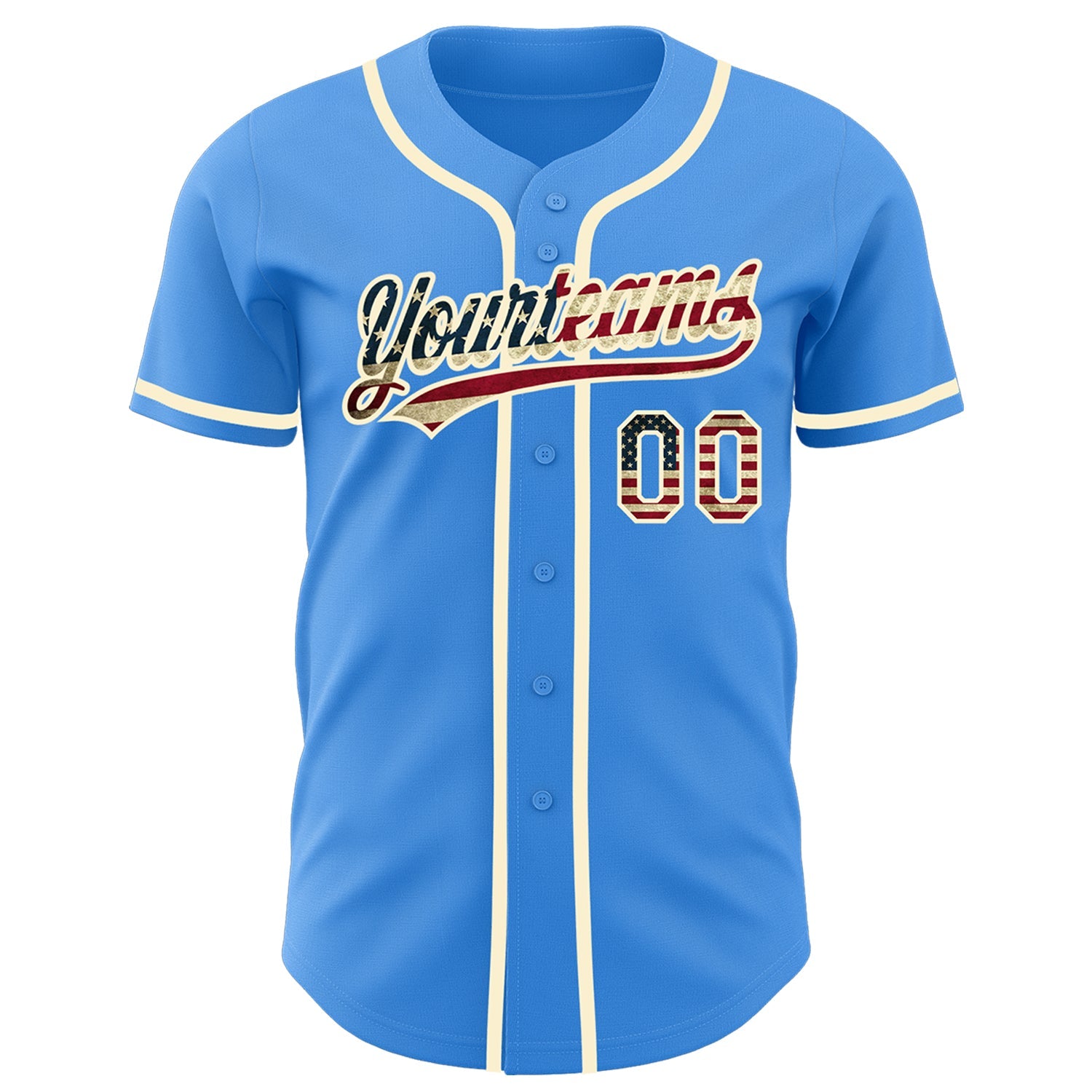 Custom Electric Blue Vintage USA Flag-Cream Authentic Baseball Jersey view 2