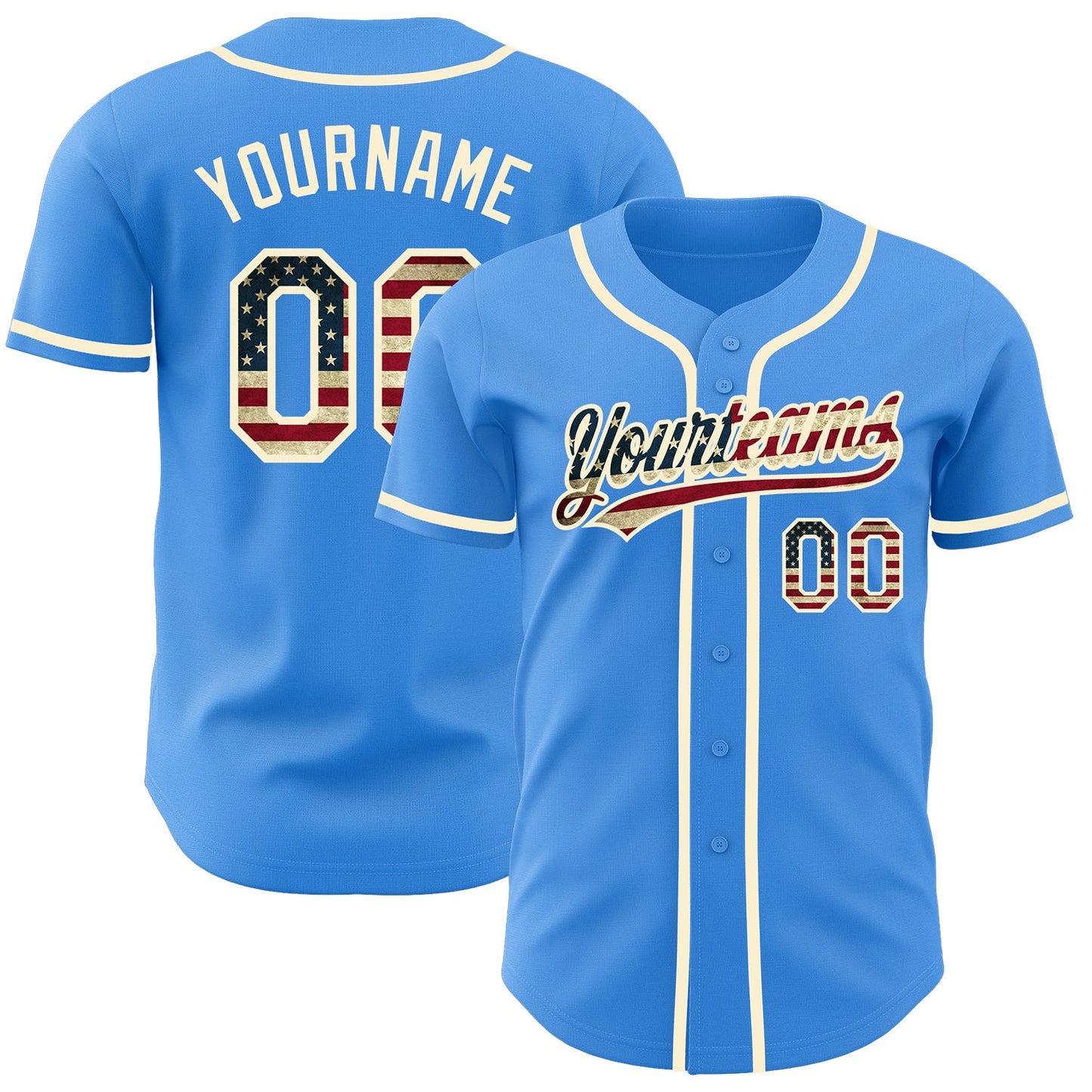 Custom Electric Blue Vintage USA Flag-Cream Authentic Baseball Jersey - Main View