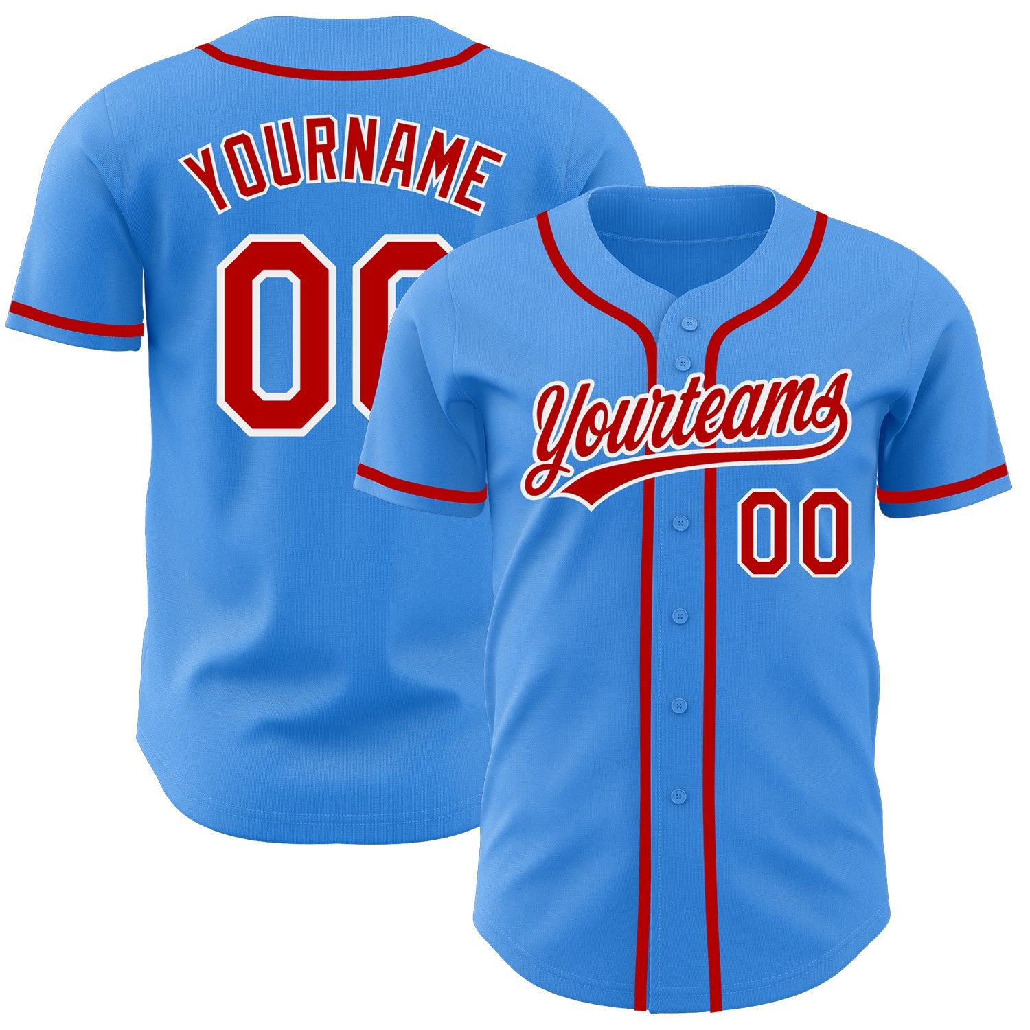 Custom Electric Blue Red-White Authentic Baseball Jersey - Main View