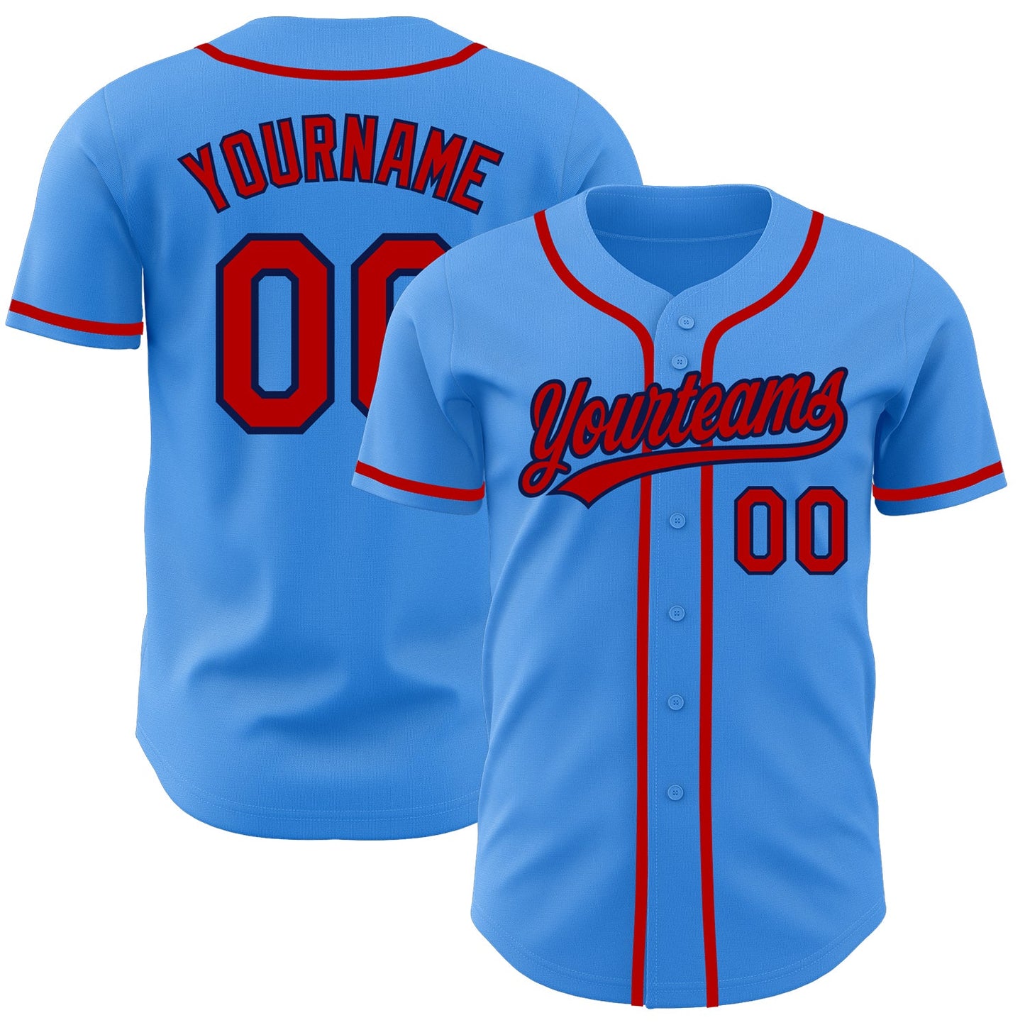 Custom Electric Blue Red-Navy Authentic Baseball Jersey - Main View