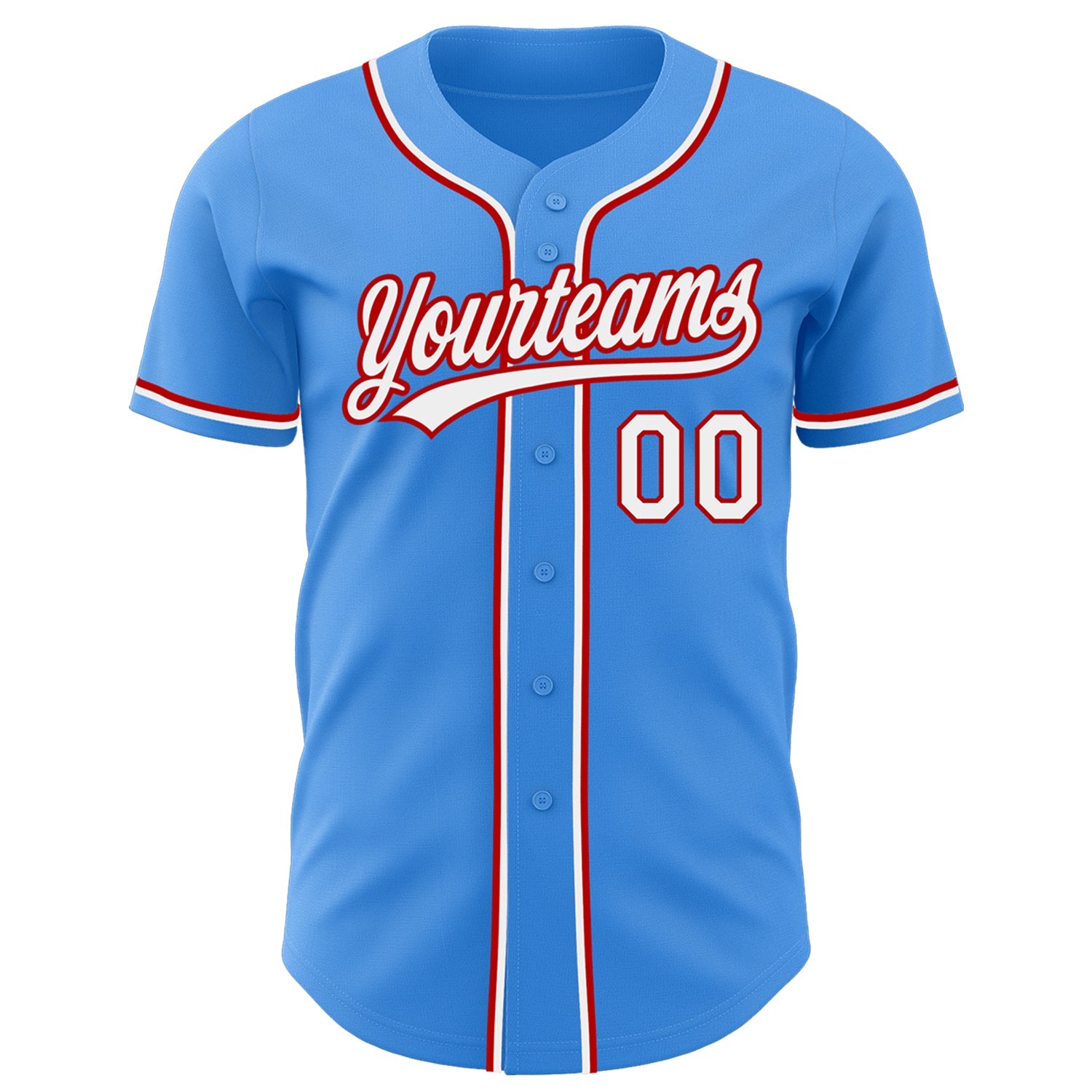 Custom Electric Blue White-Red Authentic Baseball Jersey view 2