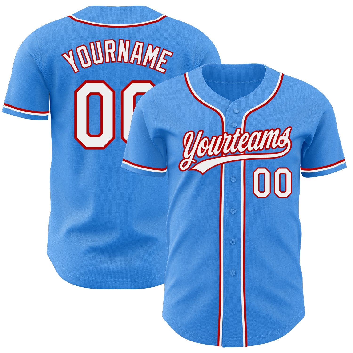 Custom Electric Blue White-Red Authentic Baseball Jersey - Main View