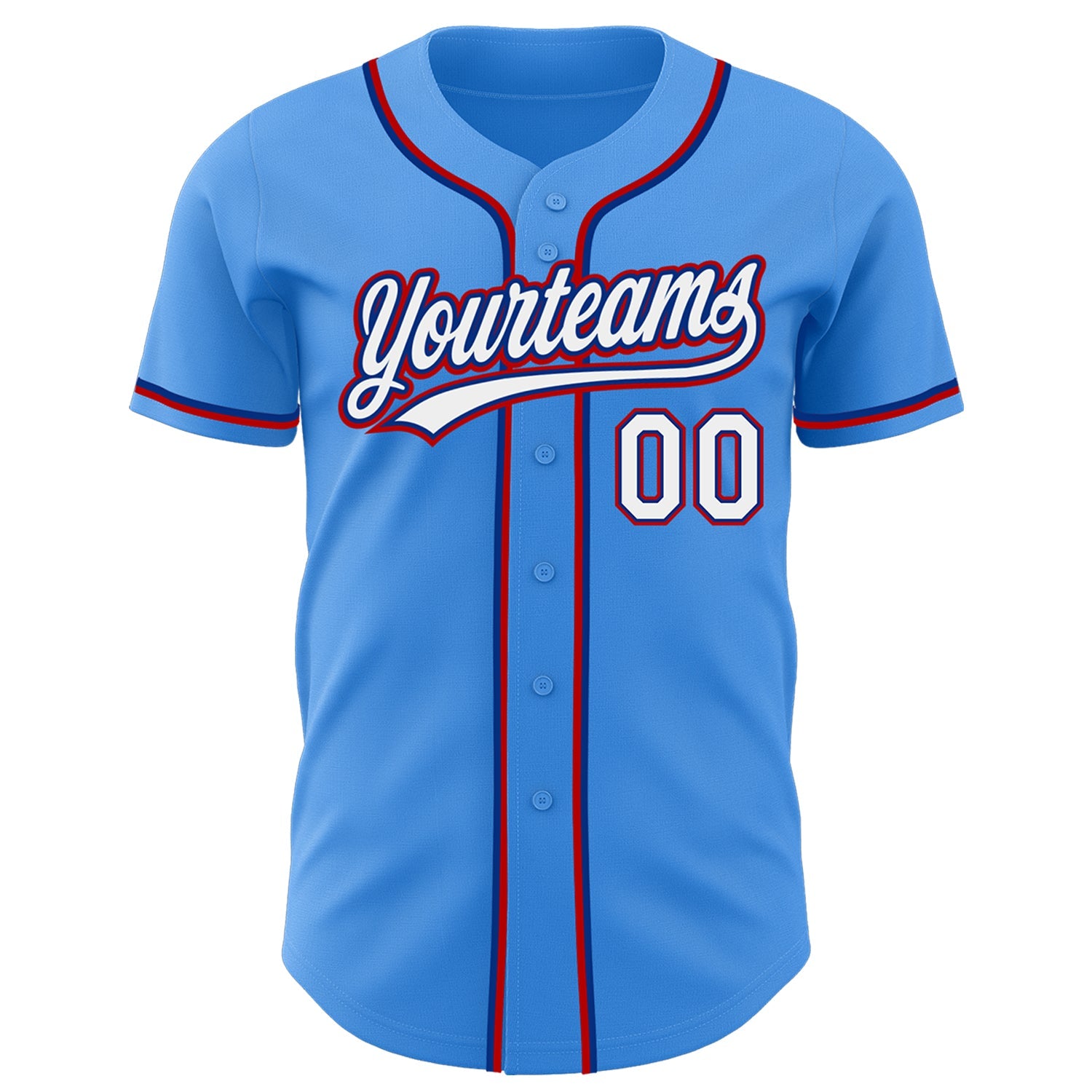 Custom Electric Blue White Royal-Red Authentic Baseball Jersey view 2