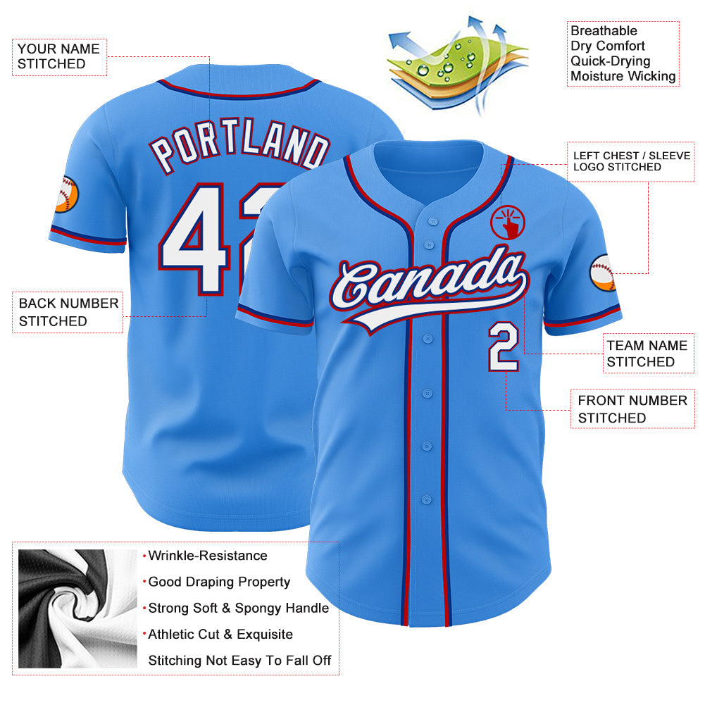 Custom Electric Blue White Royal-Red Authentic Baseball Jersey view 3