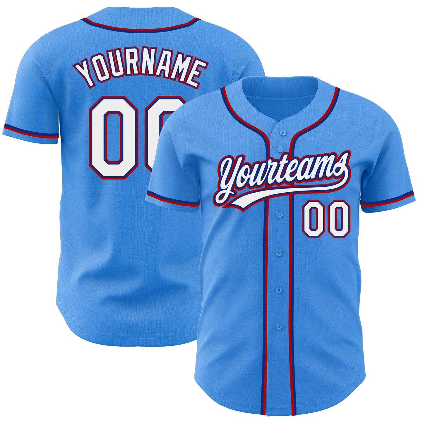 Custom Electric Blue White Royal-Red Authentic Baseball Jersey - Main View
