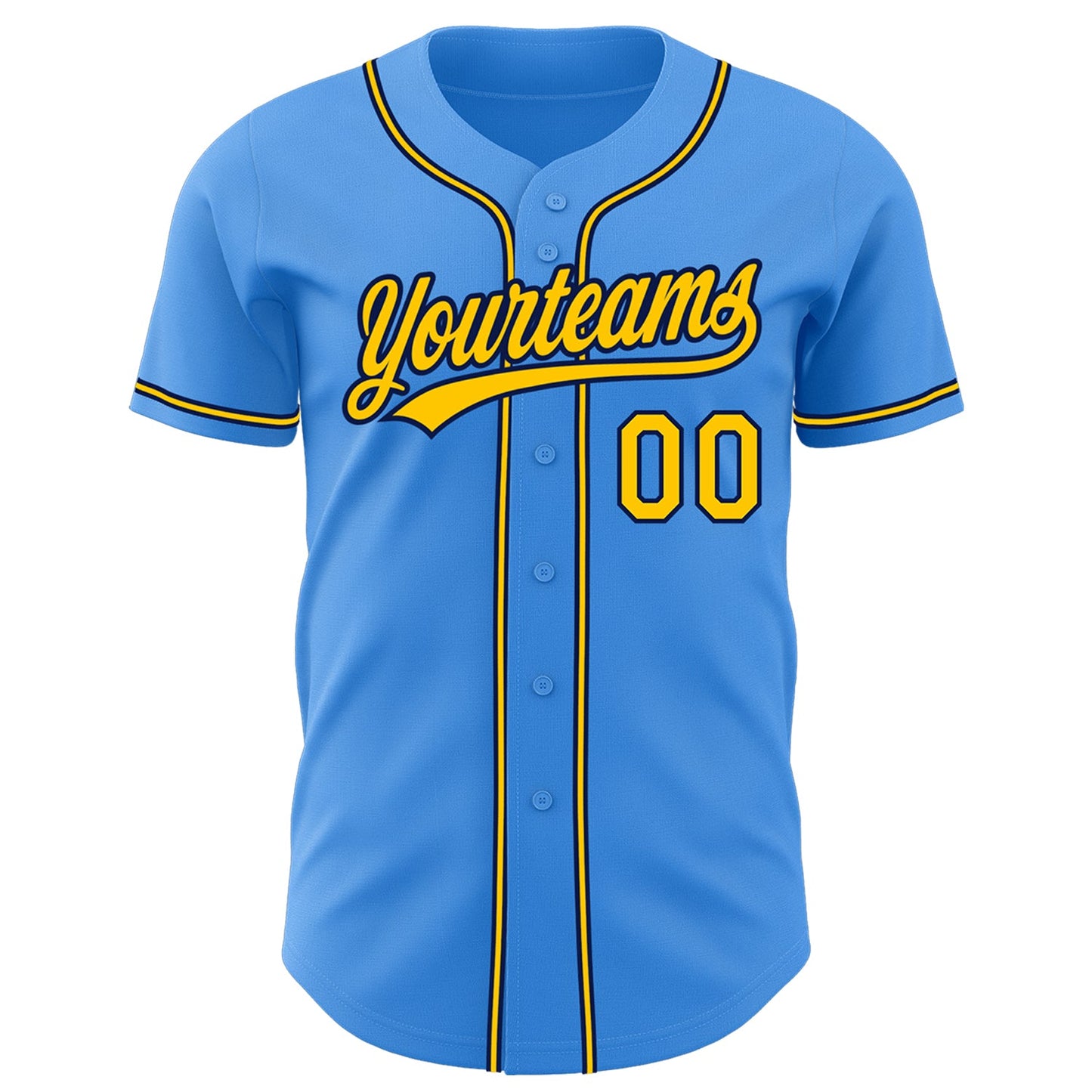 Custom Electric Blue Yellow-Navy Authentic Baseball Jersey view 2