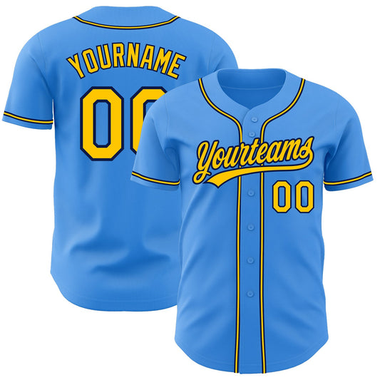 Custom Electric Blue Yellow-Navy Authentic Baseball Jersey - Main View