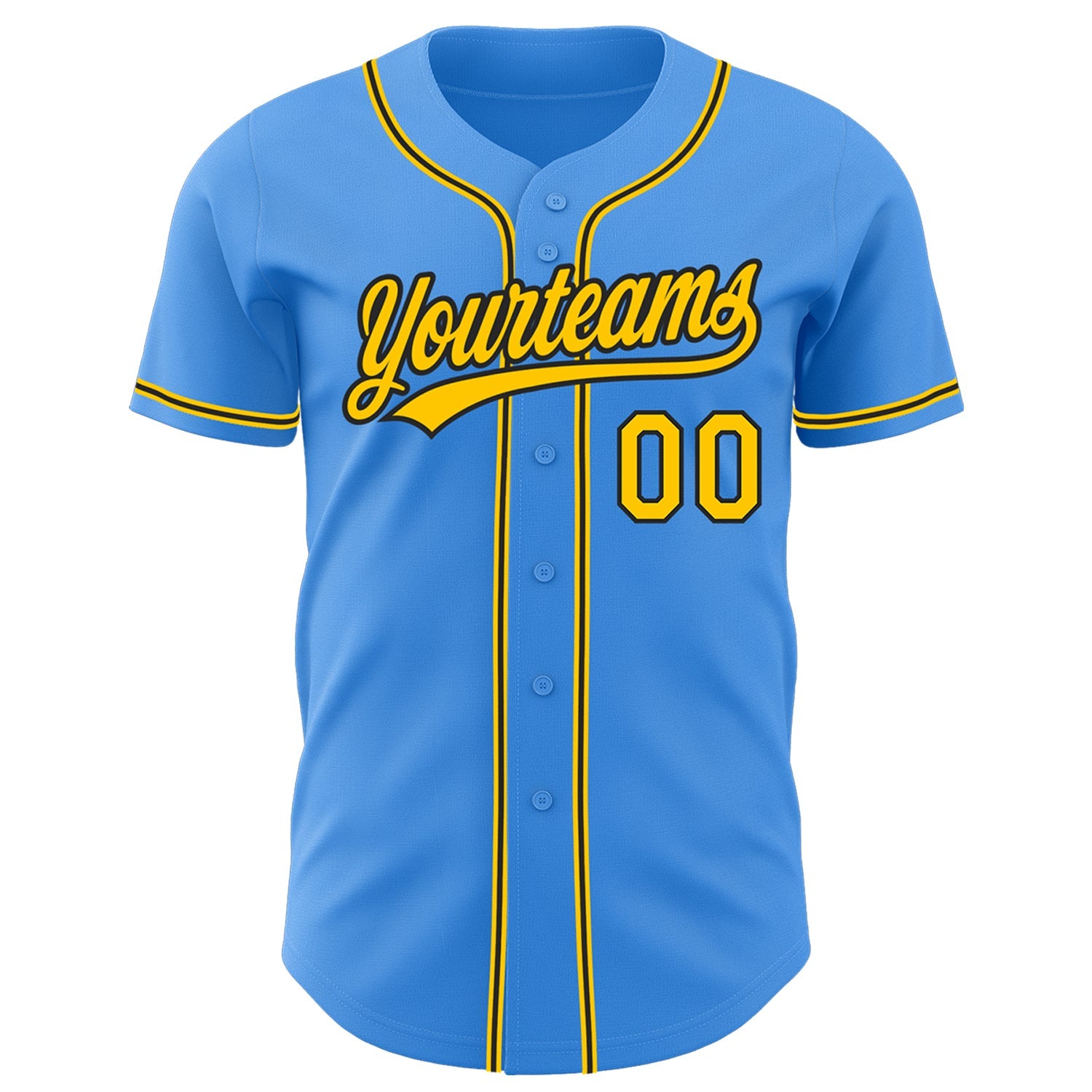 Custom Electric Blue Yellow-Black Authentic Baseball Jersey view 2