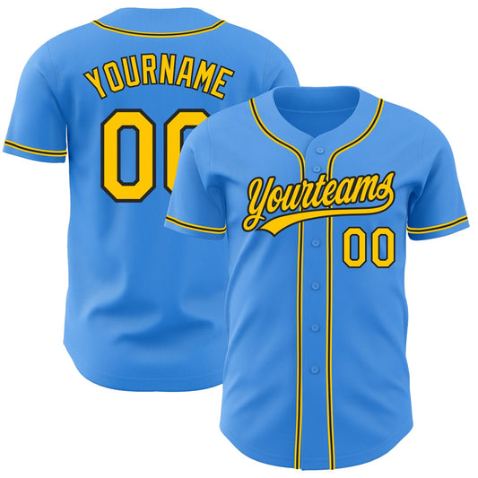Custom Electric Blue Yellow-Black Authentic Baseball Jersey - Main View