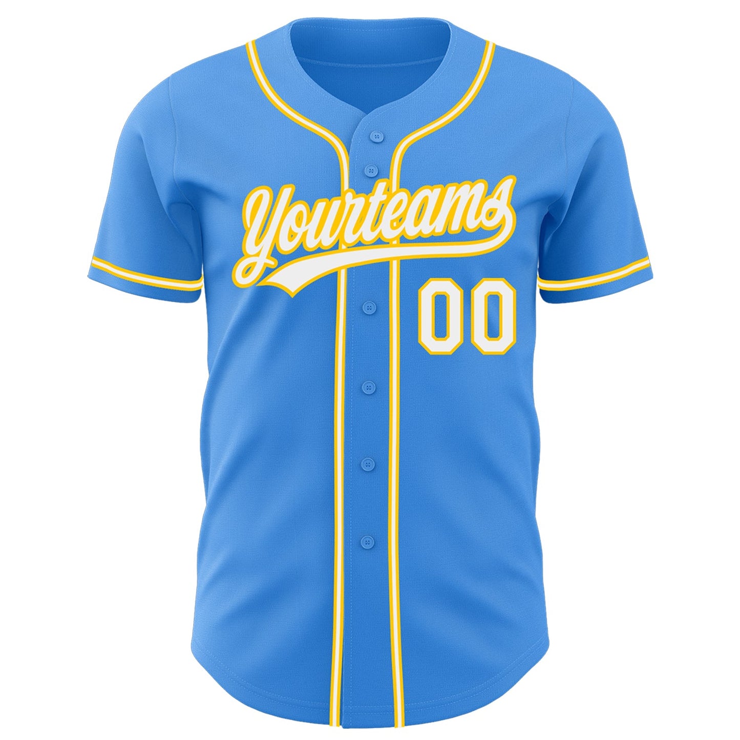 Custom Electric Blue White-Yellow Authentic Baseball Jersey view 2