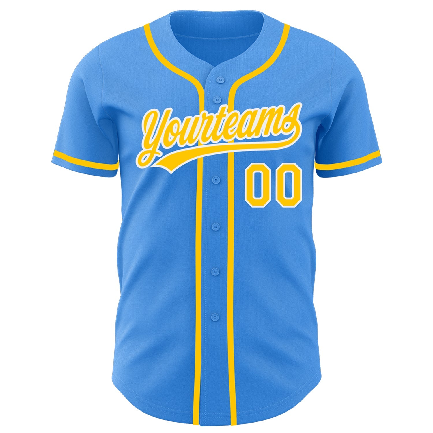 Custom Electric Blue Yellow-White Authentic Baseball Jersey view 2