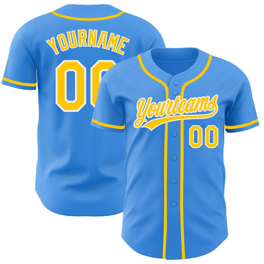 Custom Electric Blue Yellow-White Authentic Baseball Jersey - Main View